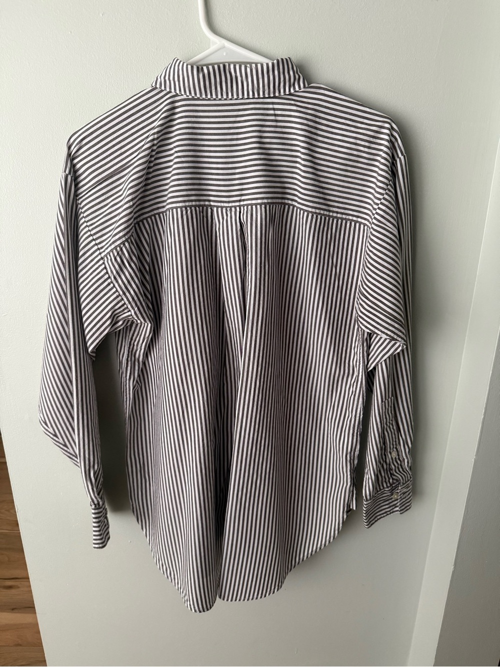 LOFT Classic Brown & White Striped Button-Down Shirt - Picture 4 of 10